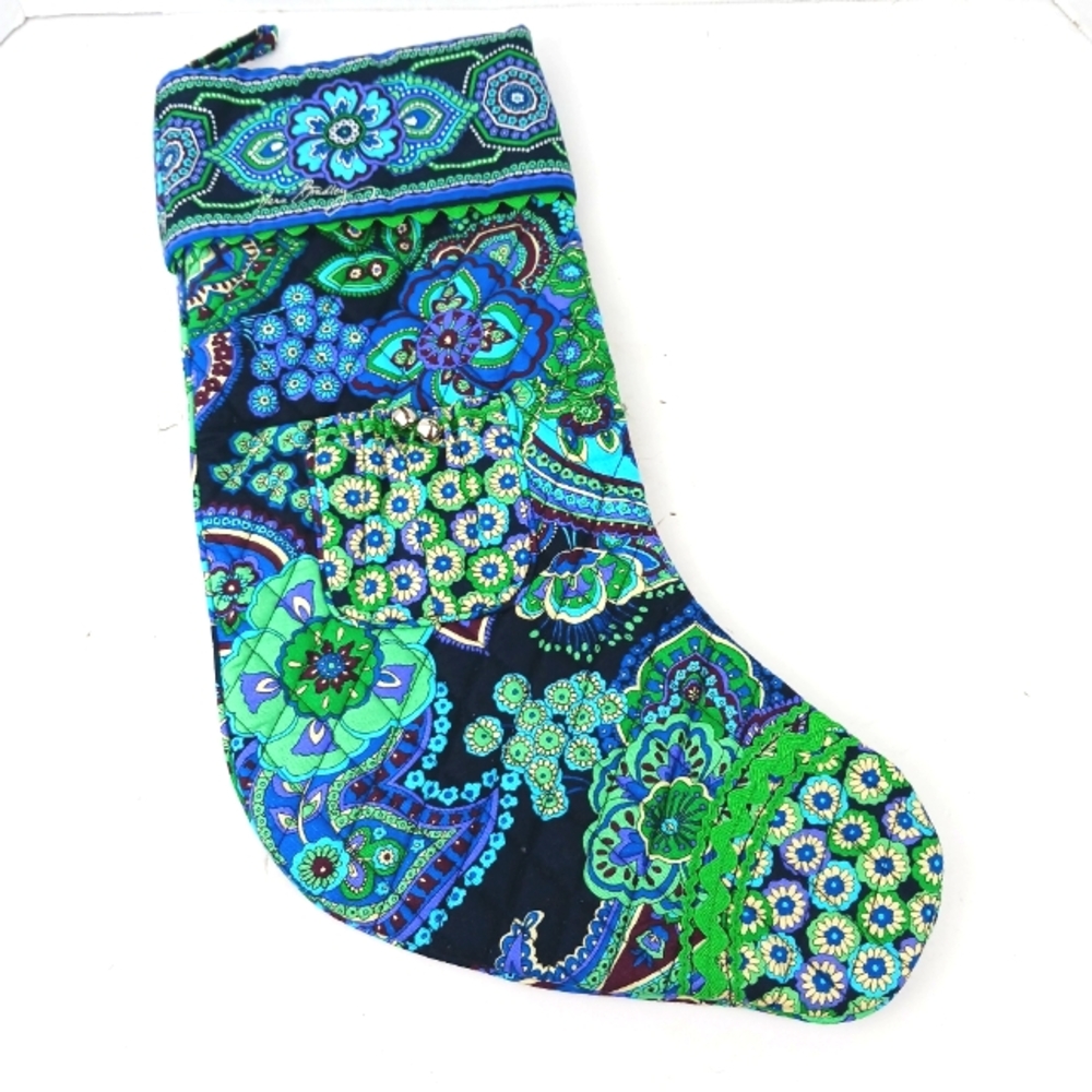 Vera Bradley Blue Rhapsody Christmas Stocking 17” With Jingle Bell Pocket